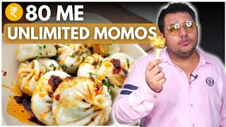 Unlimited momos for Rs 80  Tawa Chicken momos  Indian Street Food [upl. by Tterb]