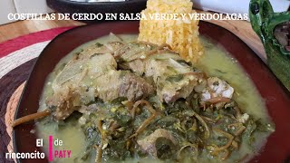 COSTILLAS DE CERDO EN SALSA VERDE CON VERDOLAGAS [upl. by Aidiruy]