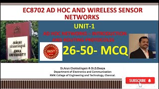 EC8702 AD HOC AND WIRELESS SENSOR NETWORKS UNIT1MCQ PART2 [upl. by Nodle]