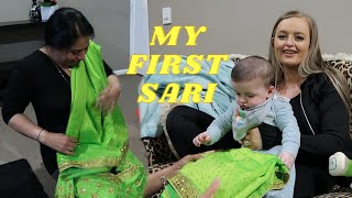 MY INDIAN MOTHER IN LAW MAKES ME MY FIRST SAREE  Family Night Vlog [upl. by Itirp108]