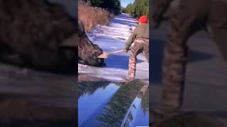 Hero Saves A Dying Moose Trapped On The Ice moose shorts [upl. by Eecats648]