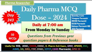 Day 243 Daily Pharma MCQ Dose Series 2024 II 50 MCQs II exitexam pharmacist druginspector dsssb [upl. by Lazor]