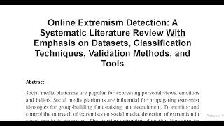 Online Extremism Detection A Systematic Literature Review With Emphasis on Datasets Classification [upl. by Doll]