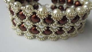 Beaded Bracelet with 8mm and 6mm Glass Pearl  Бисерный Браслет из 8мм и 6мм жемчуга [upl. by Leler]