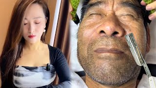 💈ASMR  Remove a lot of whiskers and fuzz from mens faces 🪒 Wonderful shaving Skin care [upl. by Amhser597]