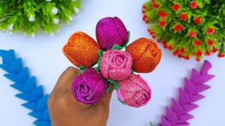 Foam Paper Rose Making  Handmade Paper Flower  Foam Sheet Flower  Glitter Paper Foam Flower [upl. by Hayne]