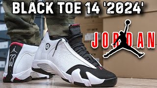 Air Jordan 14 Retro Black Toe 2024 Sneaker Review amp On Feet [upl. by Amr]