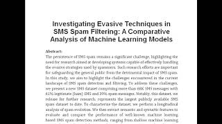 Investigating Evasive Techniques in SMS Spam Filtering A Comparative Analysis of Machine Learning Mo [upl. by Cordelia988]