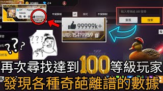 再次尋找100等級的玩家 結果都是官方帳號？各種離奇的數據實在太離譜 99999k的按讚數量藏著不得人知的秘密！【Free Fire】x【肺炎哥】 [upl. by Hinkle]