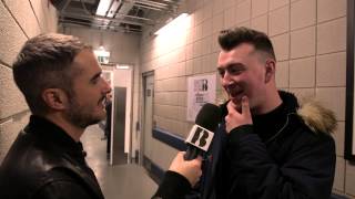 Zane Lowe with Sam Smith  Backstage at The BRITs 2014 [upl. by Anaiq]