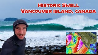 SURFING MASSIVE HISTORIC SWELL ON VANCOUVER ISLAND CANADA RAW POV [upl. by Ralleigh]