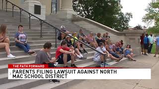 North Mac families protest at Macoupin County Courthouse against school district [upl. by Ahsiekrats966]