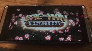 Konami Slots on my android phone Five Kind Epic Win 7500000000 Whats the most youve won [upl. by Wallach]