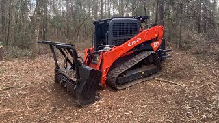 Forestry Mulcher shredding underbrush on 55 acres Kubota SVL97 and Denis Cimaf180d Combo [upl. by Hosfmann236]