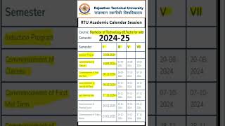 RTU BTech I Sem Academic Calendar for odd Semester Session 202425 shortsfeed [upl. by Bekelja]