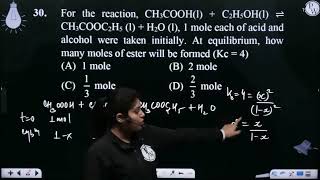 For the reaction CH3COOHl  C2H5OHl ⇌ CH3COOC2H5 l  H2O l 1 mole each of acid and alc [upl. by Yorgerg]