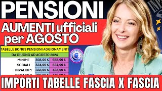 🔴PENSIONI GLI IMPORTI ESATTI FASCIA X FASCIA 👉🏼 TABELLE ESEMPI AUMENTI RIVALUTAZIONE AGOSTO 2024 ❗️ [upl. by Obadiah]