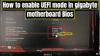 how to enable UEFI mode in gigabyte motherboard Bios [upl. by Annael]