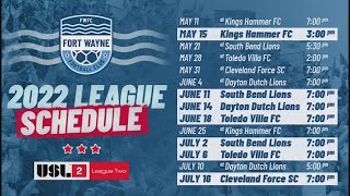 Fort Wayne FC announces 2022 USL League 2 schedule [upl. by Kall754]