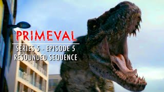 Primeval  Tyrannosaurus Rex Attack with quotColumbian Mammothquot Theme 05x05 Resounded Sequence [upl. by Odnumyar]