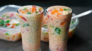 Refreshing Sago Salad Drink Recipes  Summer Drinks  Sago Custard Jelly Drink Recipe [upl. by Aciretahs]