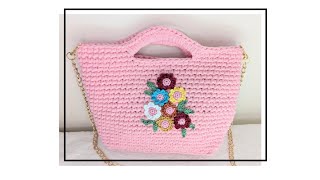 Crochet bag Crochet bag with flowers 👜🧶 Super easy to make a crochet handbag❤️ [upl. by Atteuqahs665]