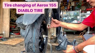 FIRST TIME TIRE CHANGING OF AEROX 155 [upl. by Aihtnyc980]