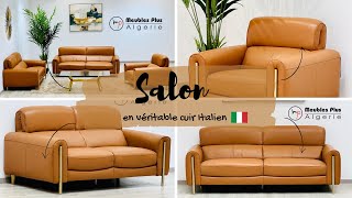 Meubles Plus Salon six places 100 en cuir Italien 🇮🇹 [upl. by Neff]