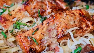 How To Make The BEST Creamy Cajun Salmon Alfredo Pasta [upl. by Yrreg]