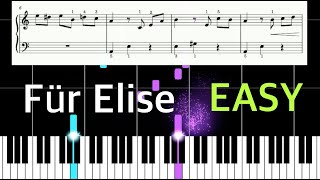 Für Elise EASY PIANO Tutorial  Beethoven FREE PDF [upl. by Abbate]