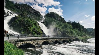 202308 Drive in Norway National Scenic Route  Hardanger Nesvik to Latefossen Waterfall E13 [upl. by Eelidnarb]