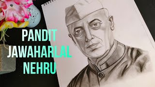 Pandit Jawaharlal Nehru Sketch  Children Day Drawing  Realistic Sketch viralvideo art india [upl. by Atsahs]