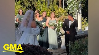 Watch this brides epic wedding entrance to Jurassic Park theme song [upl. by Reynold]