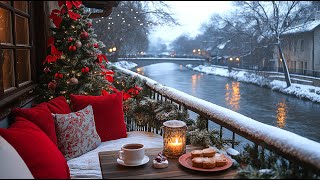 Jazz Café Ambience 🎷 Snowy Day with Cozy Sofa amp Christmas Balcony Views 🌟 [upl. by Alarise857]