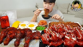 ASMR MUKBANG 슈프림 양념 치킨먹방 BBQ 자메이카 통다리 짜파게티 먹방 amp 레시피 FRIED CHICKEN EATING SOUND [upl. by Boaten]