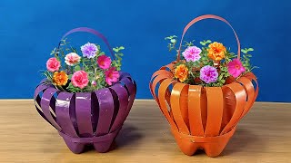 Amazing Basket Flower Pot from Recycled Plastic Bottle  Plastic Bottle Flower Vase Craft  DIY [upl. by Bale]