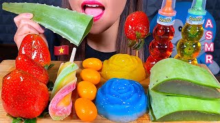 EATING ALOE VERA STRAWBERRY TANGHULU JELLY ROSES KUMQUATS POPSICLE ASMR 먹방 Real Sounds [upl. by Atiran]