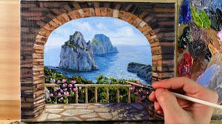 Acrylic Painting Garden View Seascape  Correa Art [upl. by Gapin]