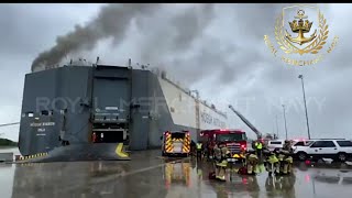 Fire on car carrier ship MV Hoegh Xiamen at Blount Island in Jacksonville Florida [upl. by Ebba]