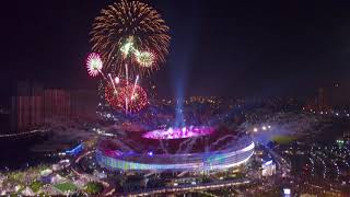 Stunning Fireworks Over Amazing Bukit Jalil Stadium Aerial Drone View HQ [upl. by Aetnahc]