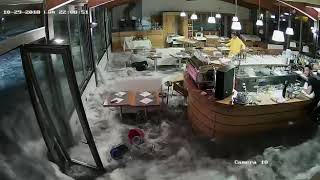 Wave Crashes Through Windows of Italian Restaurant [upl. by Hastings]