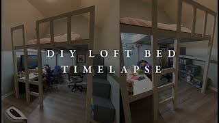 DIY Large Loft Bed Building Under 350 with Desk and Book Shelves  Time Lapse  Plus Build Plans [upl. by Cyler]