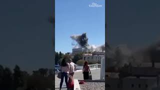 Moment missile strikes Russian Black Sea fleet HQ [upl. by Milurd]