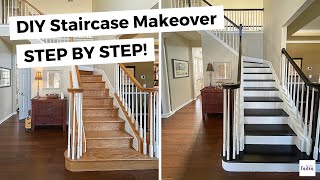 DIY Staircase Makeover  STEP BY STEP guide to refinishing your stairs [upl. by Eecal]