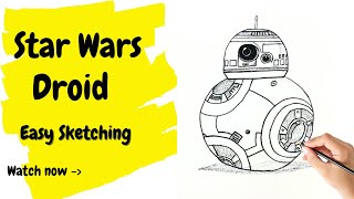 Easy Cute Star Wars Droid Pencil Sketch  StepbyStep Drawing Tutorial [upl. by Noirod]