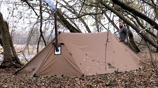 hiding from the rain in winter hot tent near moose den [upl. by Teak]