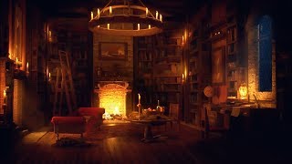 Ancient Library Room  Relaxing Thunder amp Rain Sounds Crackling Fireplace for Sleeping for Study [upl. by Waylon]