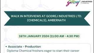 Godrej Industries Encube Ethicals  Jobs Walkin Interview  Multiple Department  Date  2024 [upl. by Arbe600]