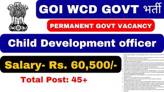 WCD Permanent Govt job 2024  2024 Govt job Vacancy  Salary Rs 60000 [upl. by Ecinaj]