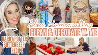 💜 SLOW HOMEMAKING CLEAN amp DECORATE WITH ME  BUTTER BEER RECIPE  CLEANING MOTIVATION  Love Meg 20 [upl. by Hannasus]